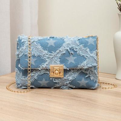 Bon&Bon Pattern Small Square Bag - Chain Strap Crossbody Handbag Blue-4