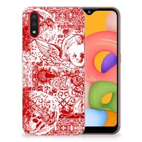 Silicone Back Case Samsung Galaxy A01 Angel Skull Rood - thumbnail