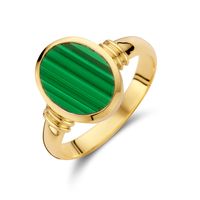Zegelring geelgoud-malachiet 12,5 x 10 mm goudkleurig-groen Zegelring geelgoud-malachiet 12,5 x 10 mm goudkleurig-groen