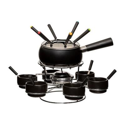 Fondueset - 6 personen - zwart - keramiek - draait - chocoladefondue - kaasfondue