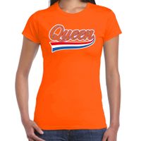 Queen met sierlijke wimpel t-shirt oranje voor dames - Koningsdag shirts - thumbnail