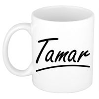 Naam cadeau mok / beker Tamar met sierlijke letters 300 ml - thumbnail