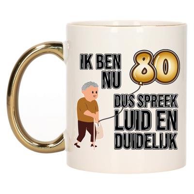 Verjaardag cadeau mok 80 jaar - luid en duidelijk - goud - 300 ml - Keramiek