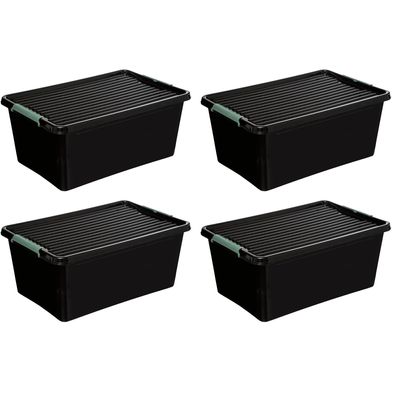 Opslagbox met deksel kunststof 60 liter 58 x 39 x 35 cm zwart 4x stuks