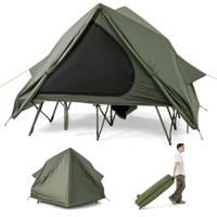 Veldbed met tent voor 2 Personen Campingbed met Regenscherm & 2 Netdeuren & Ramen & Opbergtas