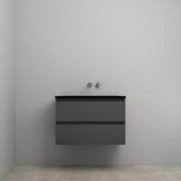 On-Line Onderkast - 80 cm - Voorgemonteerd - Ladestructuur - Acryl Wastafel - zonder Kraangat - Mat Antraciet