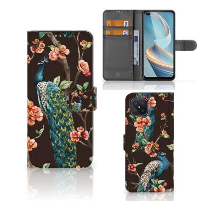 OPPO Reno4 Z | Telefoonhoesje | Met pasjeshouder | Pauw met Bloemen