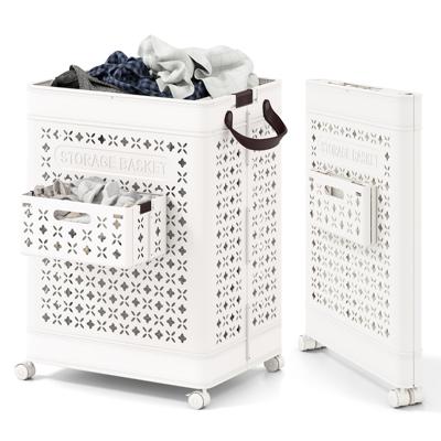 75L Wasmand op Wielen Ruimtebesparende Wasverzamelaar Opbergcontainer Wit
