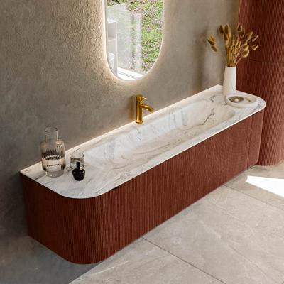 Badmeubel Mondiaz Kurve-Dlux | 170 cm cm | Meubelkleur Ruby | Wastafelkleur Glace | Solid surface | Wasbak midden spoelbak | 1 kraangat