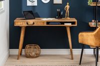 Massief bureau RETRO 120 cm mangohouten kantoortafel met lade - 39959