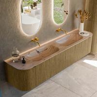 Badmeubel Mondiaz Kurve-Dlux | 200 cm | Meubelkleur Dusk | Wastafelkleur Arena | Solid surface | Wasbak beide zijden spoelbak | Zonder kraangat(en)