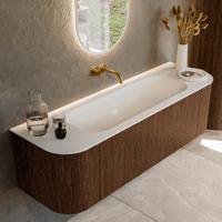 Badmeubel Mondiaz Kurve | 150 cm | Meubelkleur Walnut | Wastafelkleur Talc | Midden spoelbak | Zonder kraangaten