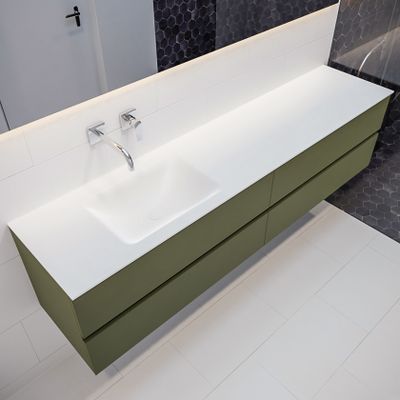 Mondiaz Vica Cloud badmeubel Army 200 cm 4 lades solid surface enkele spoelbak links zonder kraangat