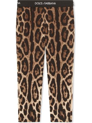 Dolce & Gabbana Kids legging en soie à imprimé léopard - Marron