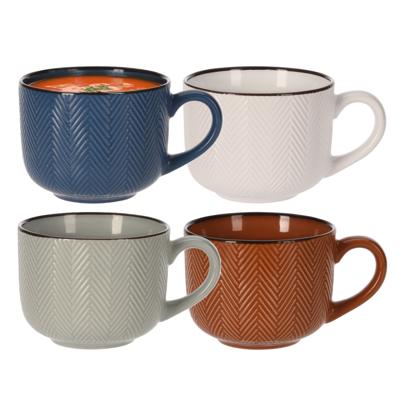 Siaki Soepkommen Fishbone - 4x stuks - met oor - 12 x 9 cm - 560 ml - keramiek Siaki Soepkommen Fishbone - 4x stuks - met oor - 12 x 9 cm - 560 ml - keramiek