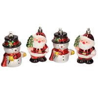 4x Kersthangers figuurtjes sneeuwpop en kerstman kunststof 7,5 cm   -