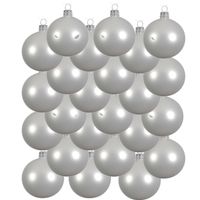 24x Glazen kerstballen glans winter wit 8 cm kerstboom versiering/decoratie   - - thumbnail