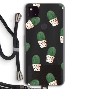 Cactusprint roze: Pixel 4a 5G Transparant Hoesje met koord