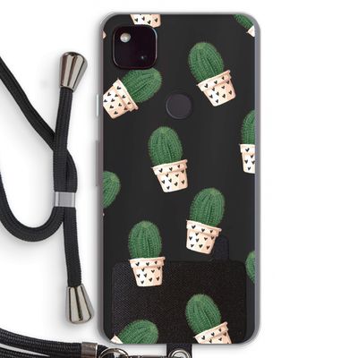 Cactusprint roze: Pixel 4a 5G Transparant Hoesje met koord