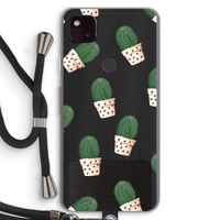 Cactusprint roze: Pixel 4a 5G Transparant Hoesje met koord