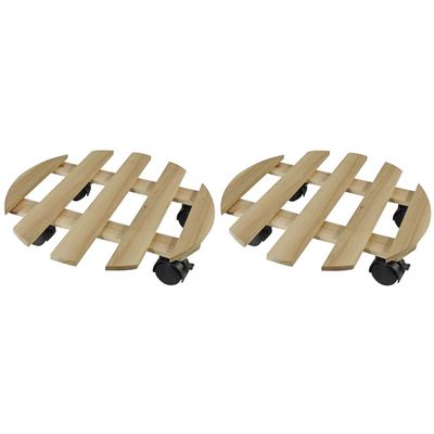 2x Ronde plantentrolley hout 35 cm