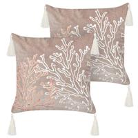 Beliani-MAZZAELLA-Sierkussen set van 2-Taupe-45 x 45 cm-Fluweel - thumbnail