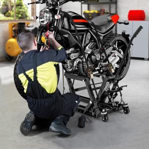 Motorhefbrug Motorfietslift tot 680 kg 3-Traps in Hoogte Verstelbaar Hydraulische Motorhefbrug voor Motorfietsen ATV's en Quads