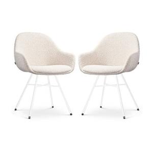 Nolon Noa-Mae Eetkamerstoelen Set van 2 - Bouclé Beige - Witte Poten