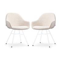 Nolon Noa-Mae Eetkamerstoelen Set van 2 - Bouclé Beige - Witte Poten