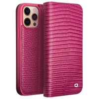 Qialino - iPhone 14 Pro - Leren bookcase hoes - Croco Roze