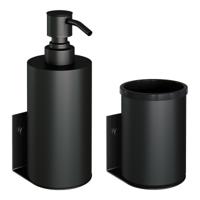 Zeepdispenser en Beker BRAUER Model A Incl. Wand Ophanging en Magnetisch opzetvlak Mat Zwart