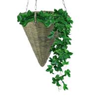 Hangmand - D30 x H35 cm - rotan gevlochten - hangende plantenbak - aan ketting - hanging basket