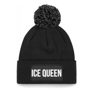 Ice queen muts met pompon unisex one size - Zwart