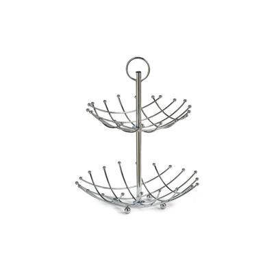 Fruitschaal - zilver - metaal - 36 cm - 2 laags - rond - fruitmand
