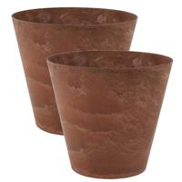 Ter Steege Plantenpot/bloempot - 2x - natuursteen look terra - D22 x H20 cm