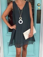 Casual V Neck Solid Sleeveless Weaving Dress - thumbnail