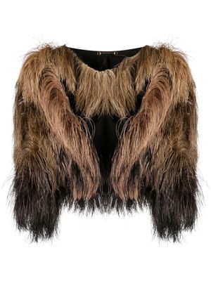 Gucci Pre-Owned manches ornées de plumes à design bicolore (années 2010) - Marron