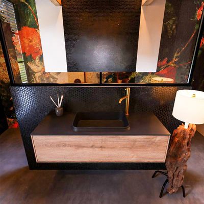 Badkamermeubelset Mondiaz Erin 120 cm met 1 Lade met RIDGE Wastafel Midden Urban met 1 kraangat Greeploos Mat Washed Oak