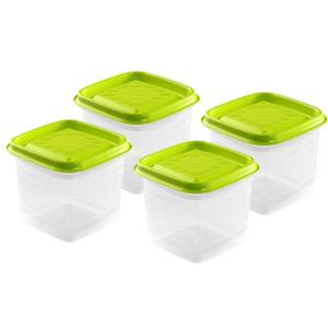 Vershoudbakjes Hega - set van 4x stuks - 0.7 liter - transparant/lime groen - L11 x B11 x H12 cm