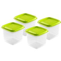 Vershoudbakjes Hega - set van 4x stuks - 0.7 liter - transparant/lime groen - L11 x B11 x H12 cm - thumbnail