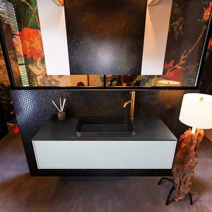 Badkamermeubelset Mondiaz Erin 120 cm met 1 Lade met RIDGE Wastafel Midden Urban met 1 kraangat Greeploos Mat Clay