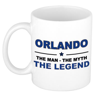 Orlando cadeau mok - man myth legend - naam koffiemok / beker - wit en blauw - 300 ml Orlando cadeau mok - man myth legend - naam koffiemok / beker - wit en blauw - 300 ml