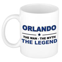 Orlando cadeau mok - man myth legend - naam koffiemok / beker - wit en blauw - 300 ml