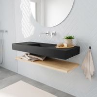Mondiaz Alan badmeubel 120 cm planchet washed oak vrijhangend wastafel midden zonder kraangat zwart