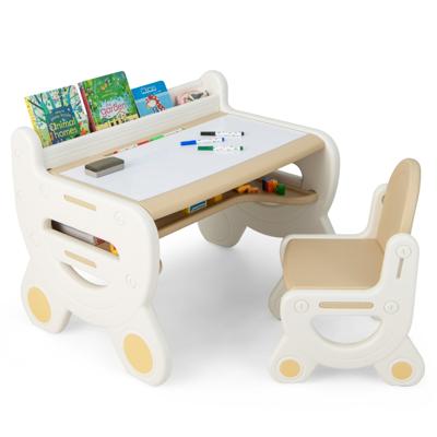 Kinderzitgroep met in Hoogte en Hoek Verstelbaar Tafelblad Kindertafel met Kruk om te Tekenen Leren Spelen en Eten Bruin