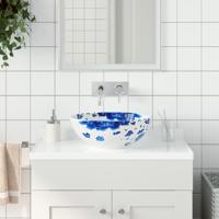 VidaXL Opzetwasbak rond φ41x14 cm keramiek wit en blauw