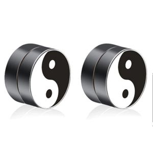 Magnetische heren oorbellen LGT Jewels Yin Yang Zwart 8mm