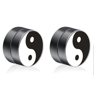 Magnetische heren oorbellen LGT Jewels Yin Yang Zwart 8mm