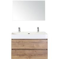 Maxx XL Badmeubelset 100 cm - Natuur Eiken - Wastafel Kube 2 Kraangaten met Spiegel