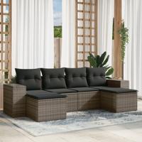 6-delige Loungeset met kussens poly rattan grijs